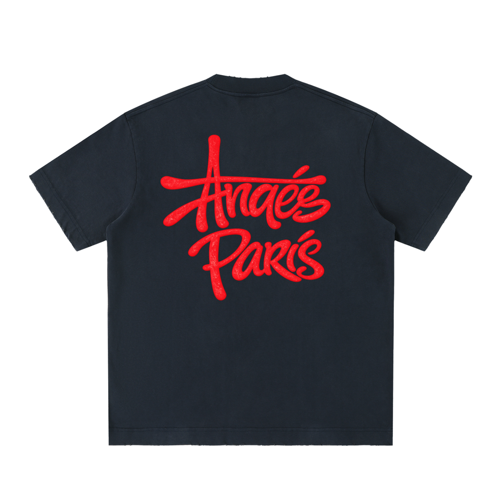 430 GSM Anges Paris Red Distressed Heavyweight T-Shirt