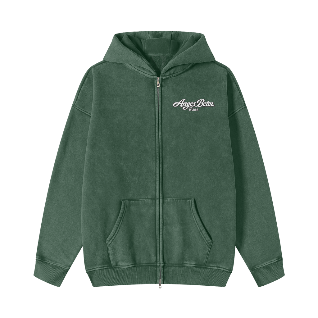 360 GSM Anges Beton Snow Washed Zip-Through Hoodie