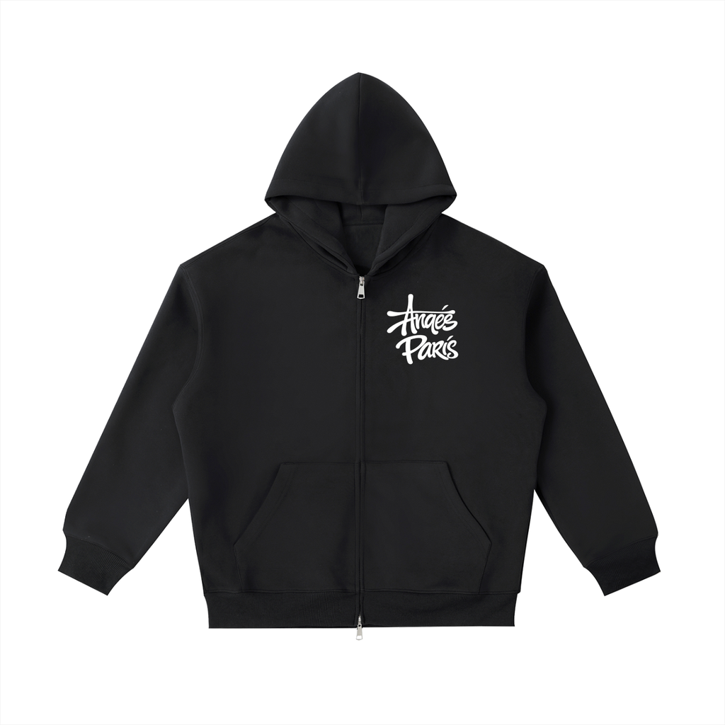420 GSM Anges Paris Zip Heavyweight Pocket Hoodie