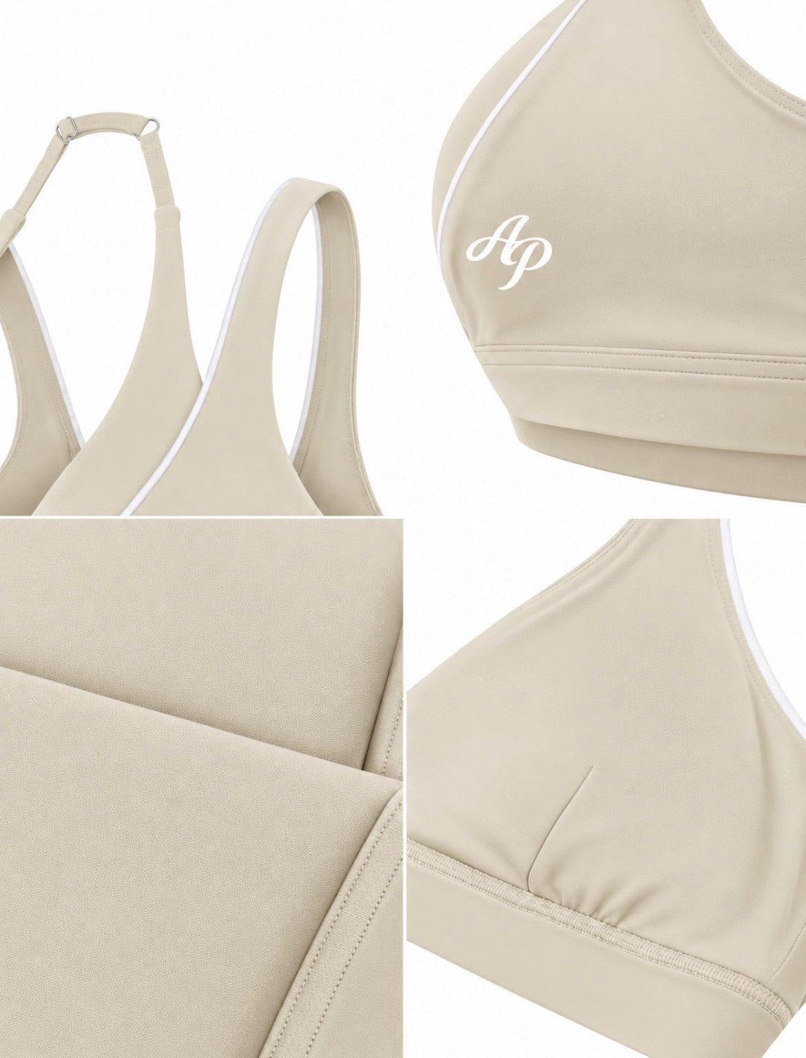 AP Halter Sports Bra- Beige/Wine