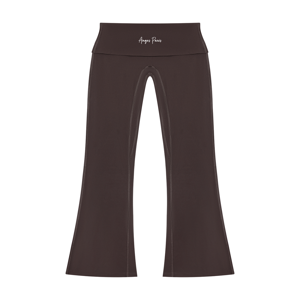 AP Fold-Over Flared Leggings-Coffee/Black