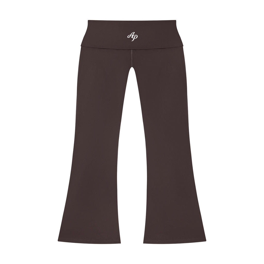 AP Fold-Over Flared Leggings-Coffee/Black