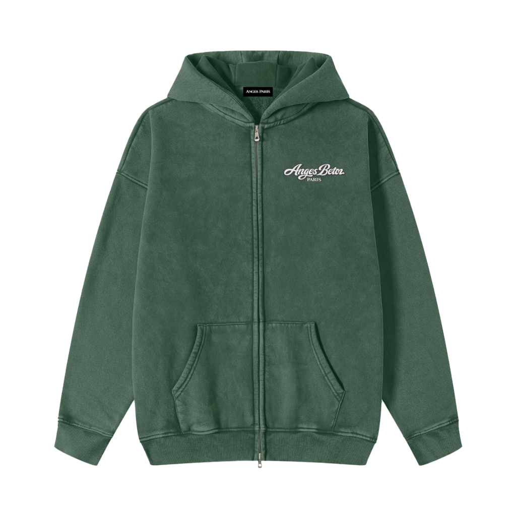 360 GSM Anges Beton Snow Washed Zip-Through Hoodie