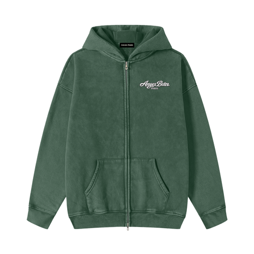 360 GSM Anges Beton Snow Washed Zip-Through Hoodie