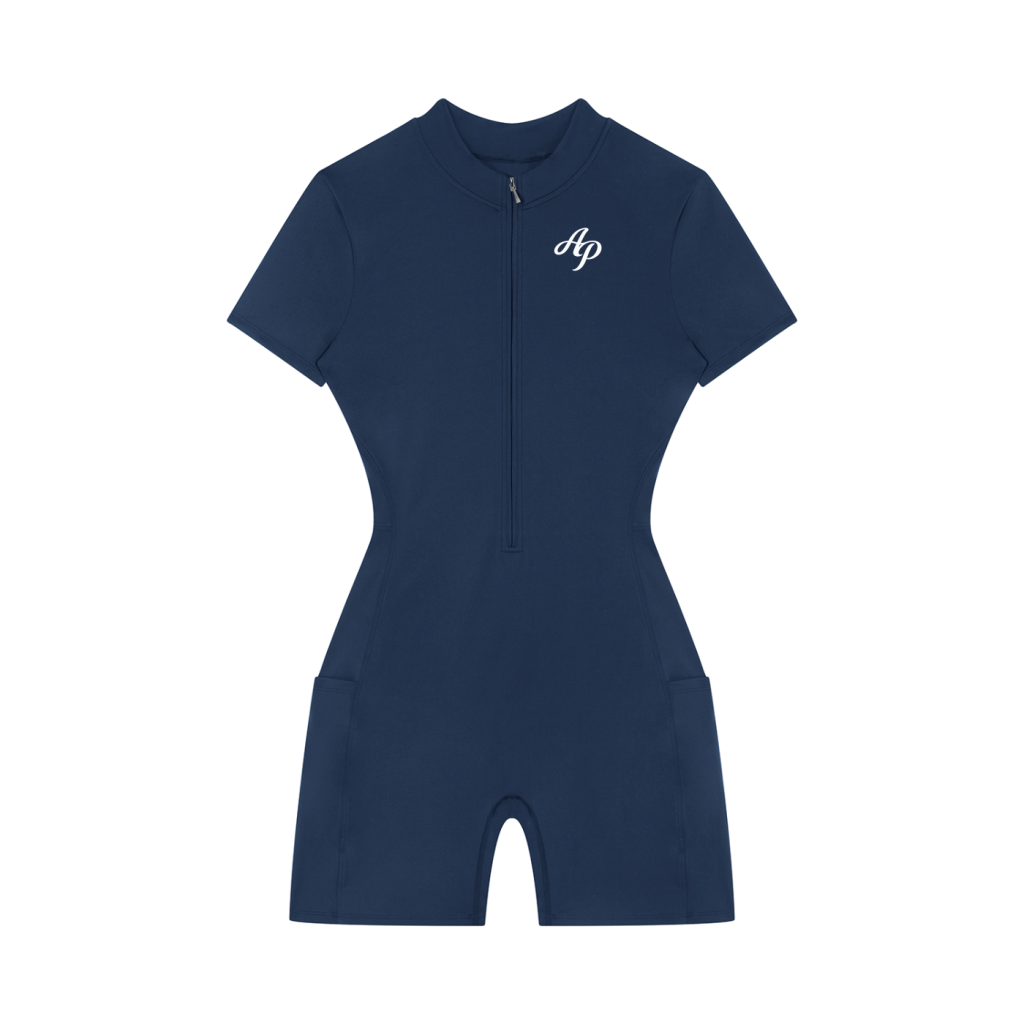 AP Quarter-Zip Romper- Navy