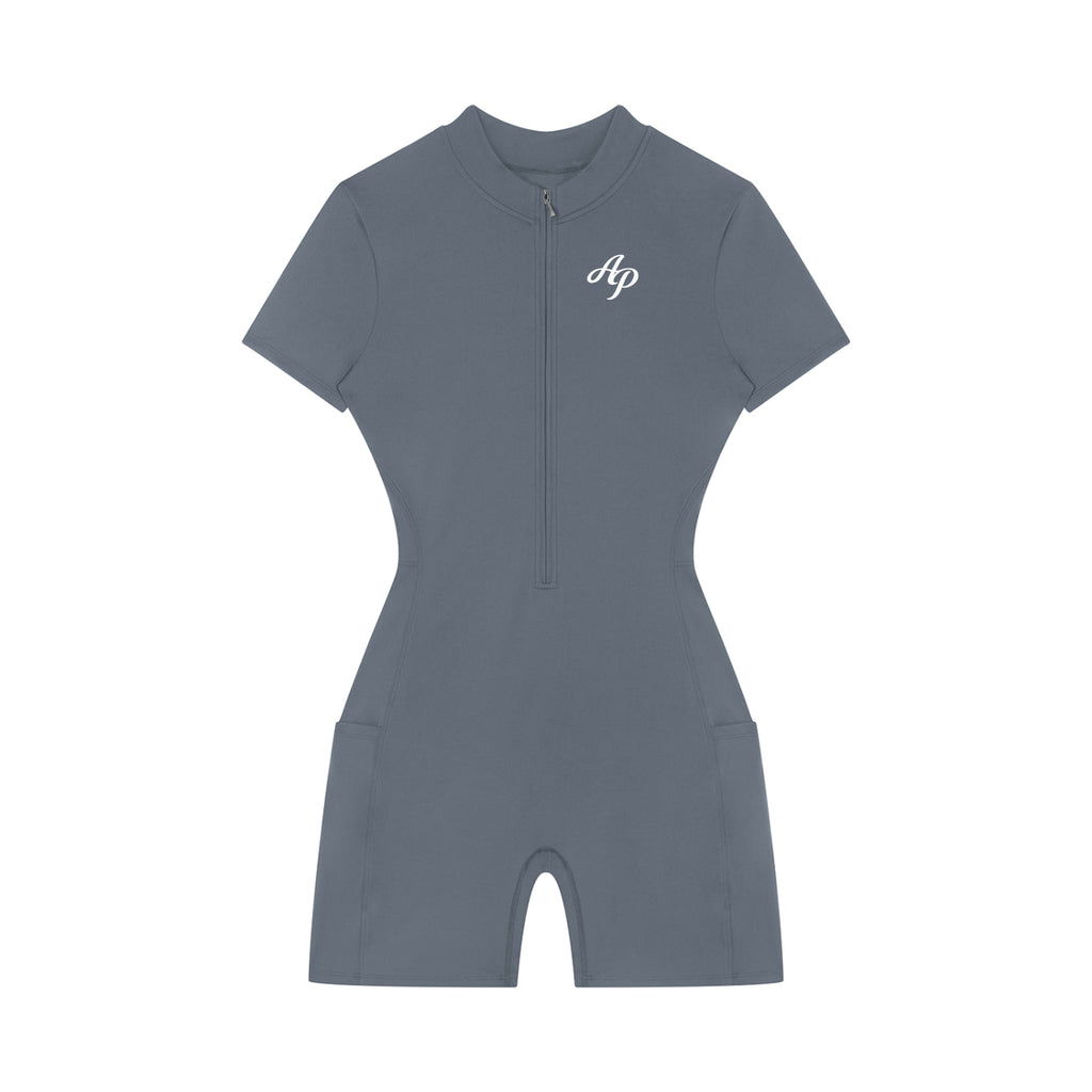AP Quarter-Zip Romper- Gray/Black