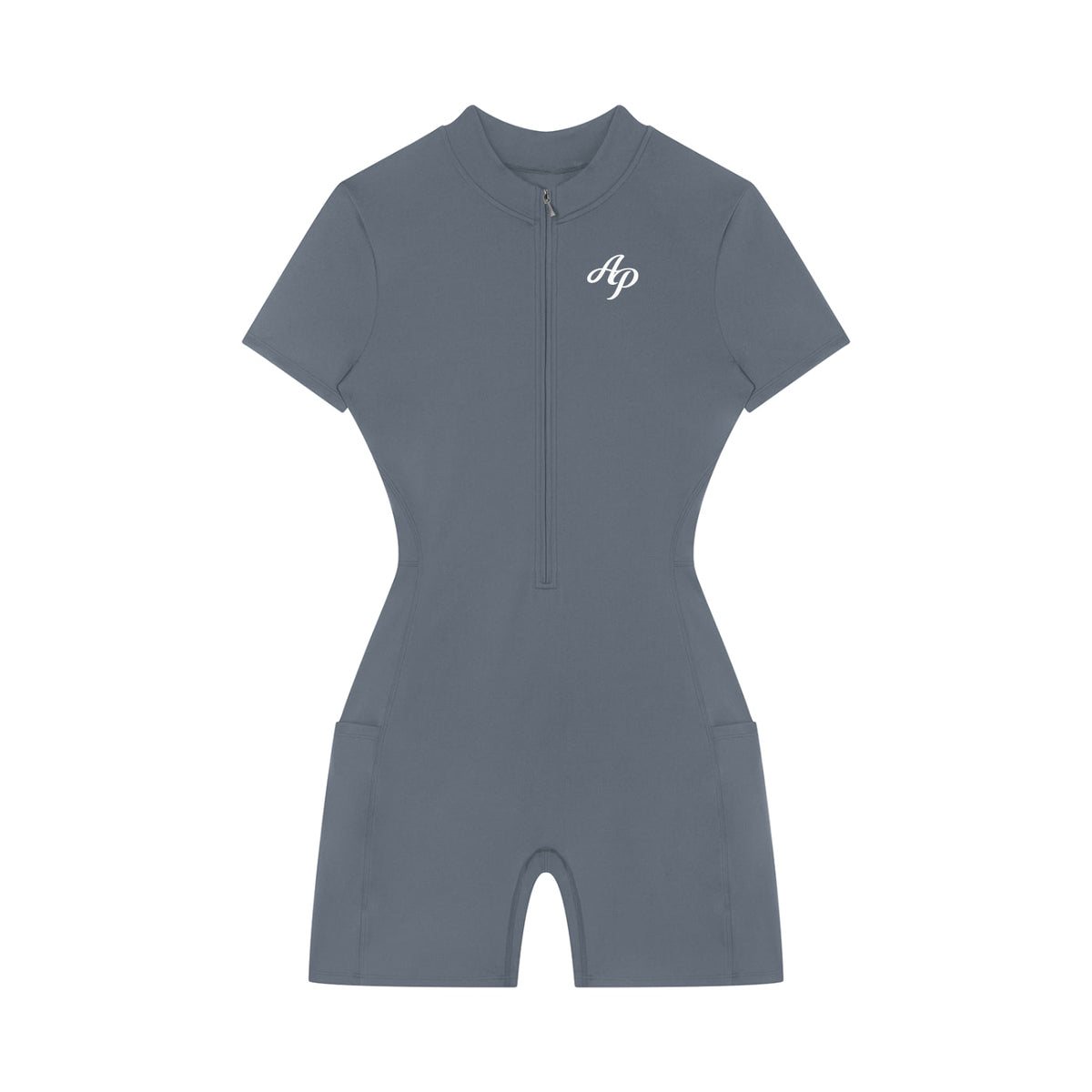 AP Quarter-Zip Romper- Gray/Black