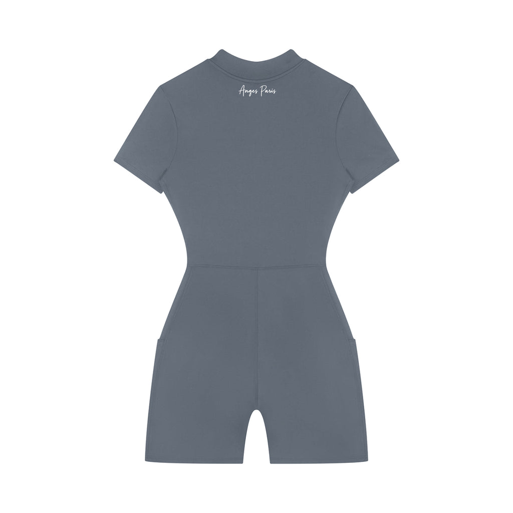 AP Quarter-Zip Romper- Gray/Black