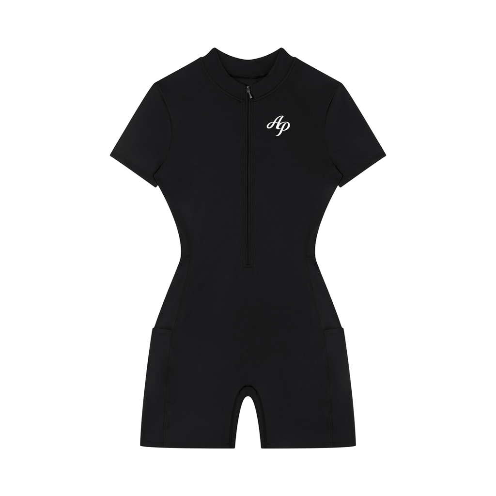 AP Quarter-Zip Romper- Gray/Black